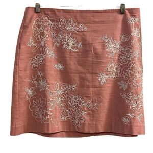 LOFT Women's Pink Embroidered A-Line Skirt Size 12 Casual